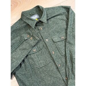 Cabelas Mens Large Long Sleeve Button Up Heavy‎ Flannel Green Speckled Outdoor